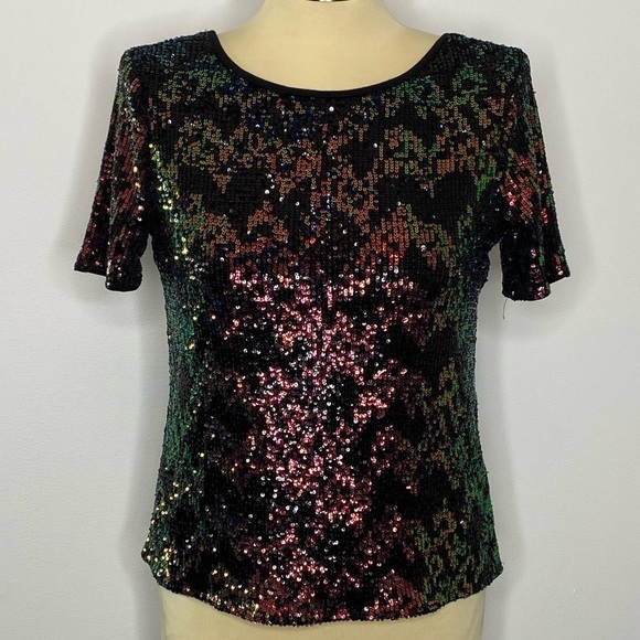 Evereve Sanctuary The Glimmer Top Black Multicolor Sequin - Picture 2 of 15